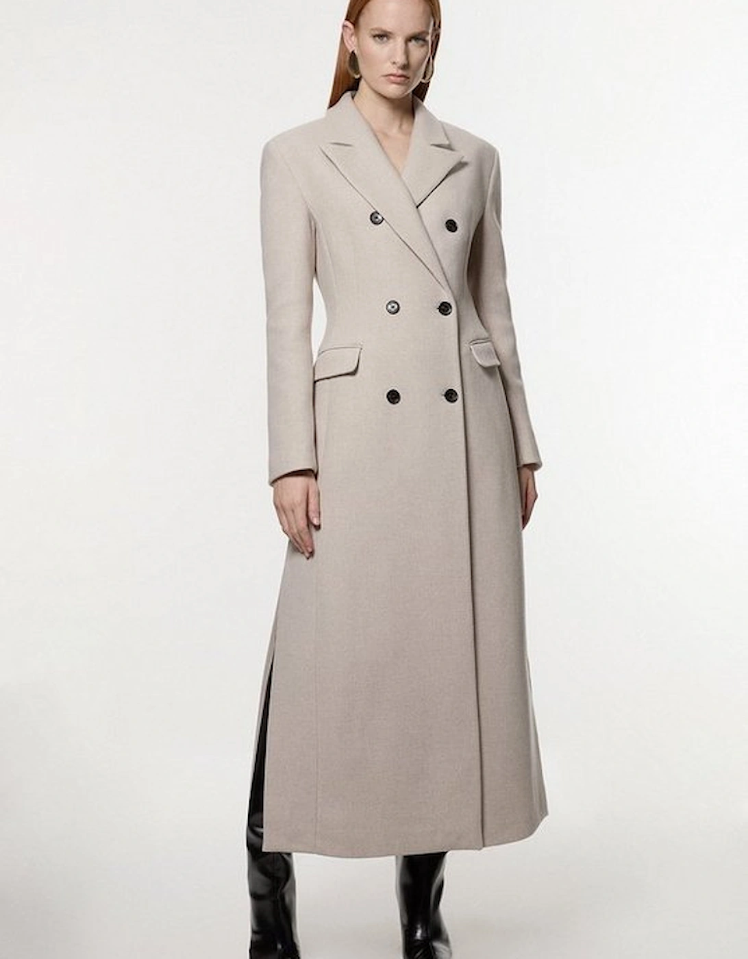 Italian Wool Mix Maxi Double Breasted Tailored Coat