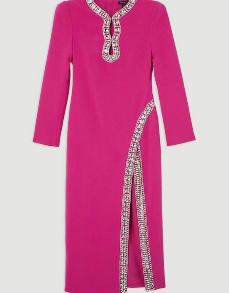 Cut Out Crystal Embellished Woven Maxi Dress