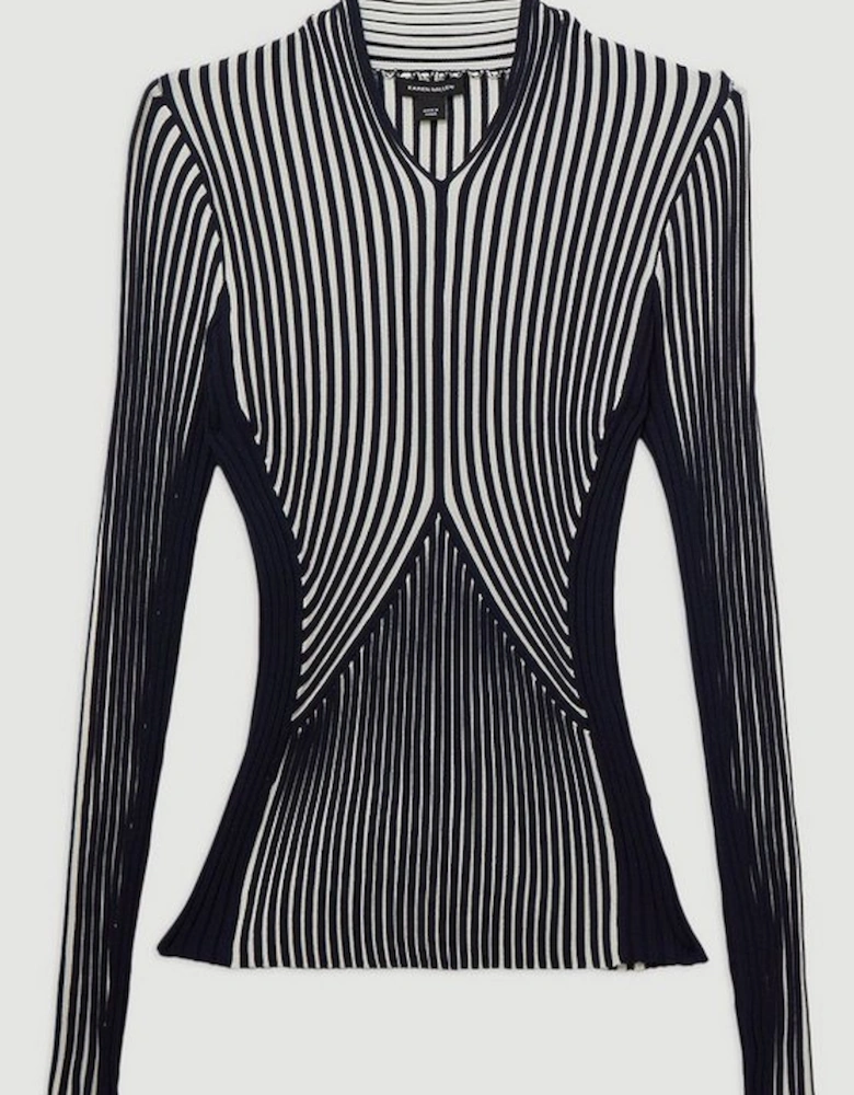 Stripe Fitted Long Sleeve Knitted Top