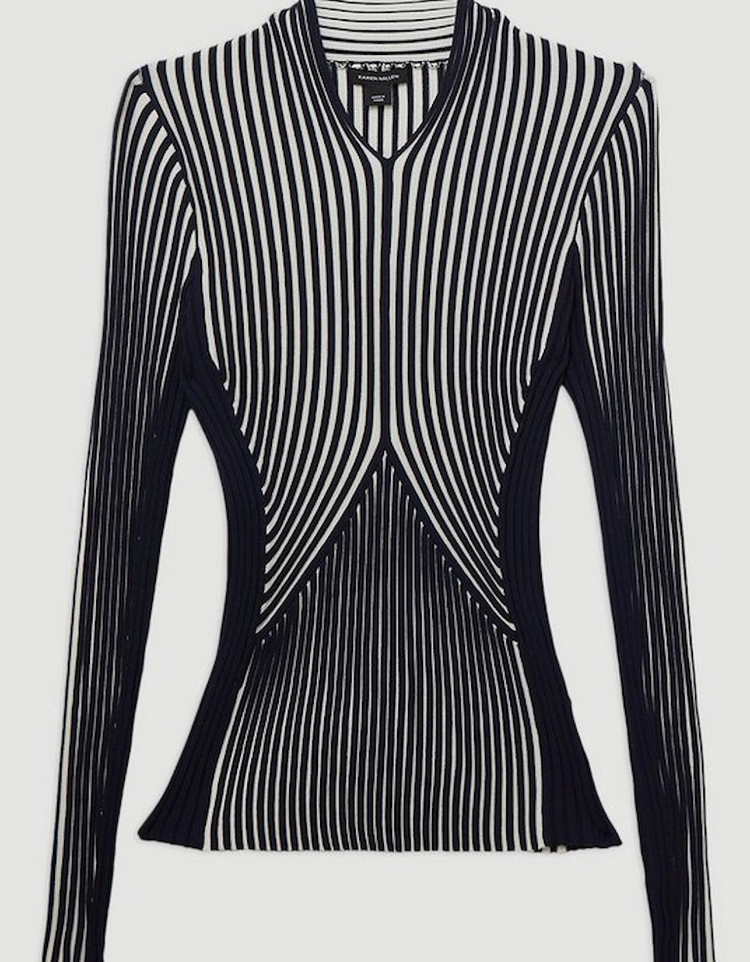 Stripe Fitted Long Sleeve Knitted Top