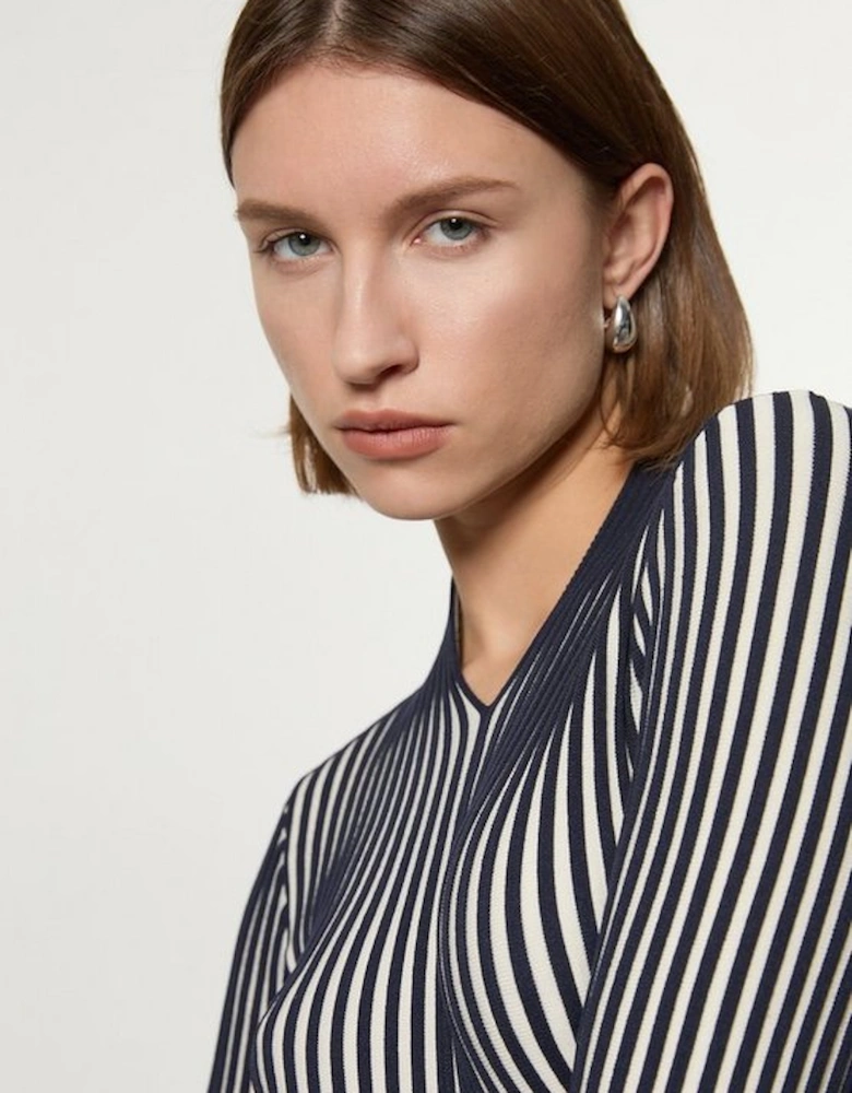 Stripe Fitted Long Sleeve Knitted Top