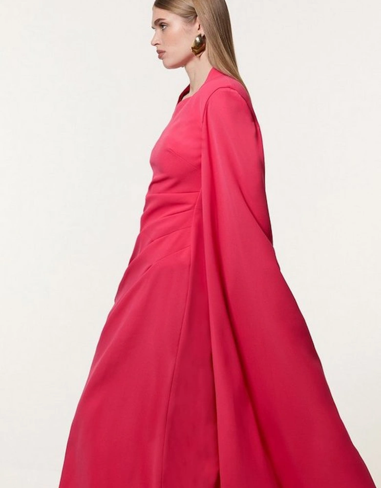 Soft Tailored Asymmetric Neck Cape Maxi Dress