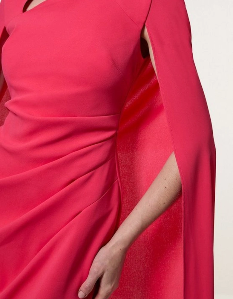 Soft Tailored Asymmetric Neck Cape Maxi Dress