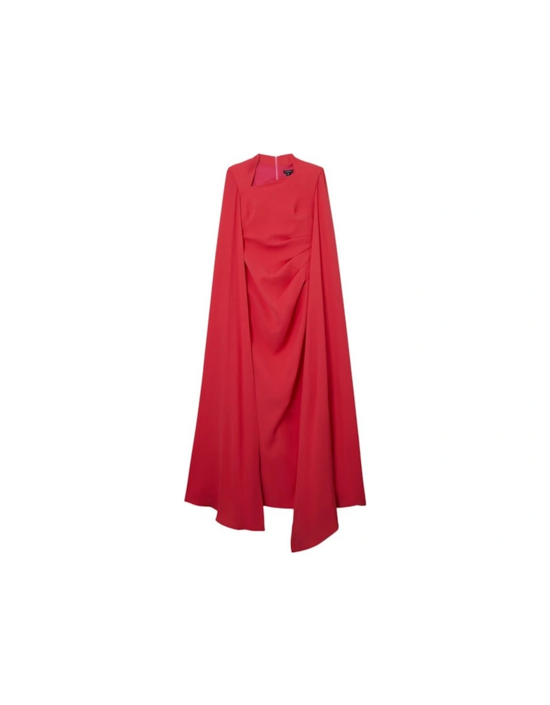 Soft Tailored Asymmetric Neck Cape Maxi Dress