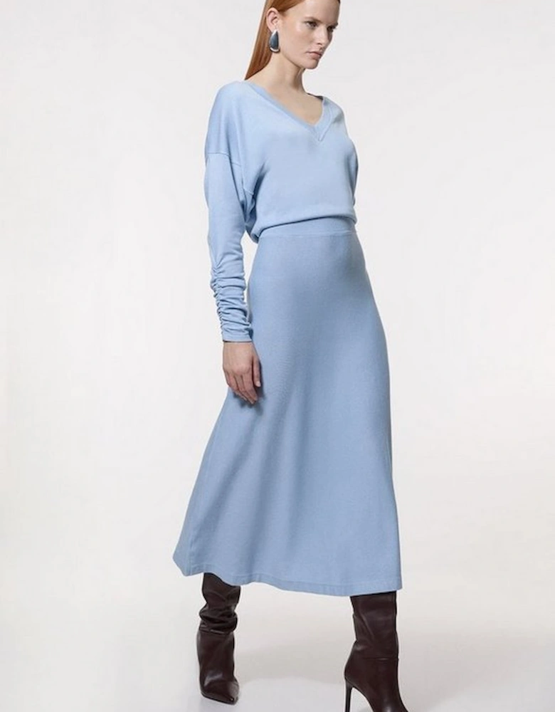 Viscose Blend V Neck Knit Midi Dress