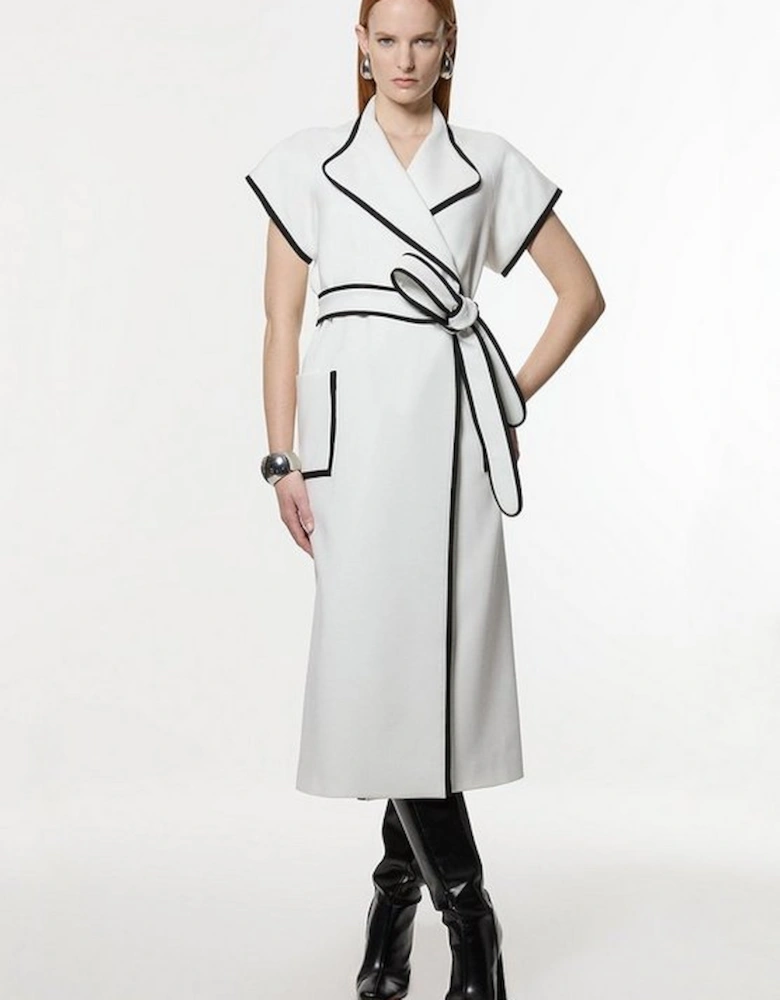 Compact Stretch Belted Tailored Tipped Midi Dress