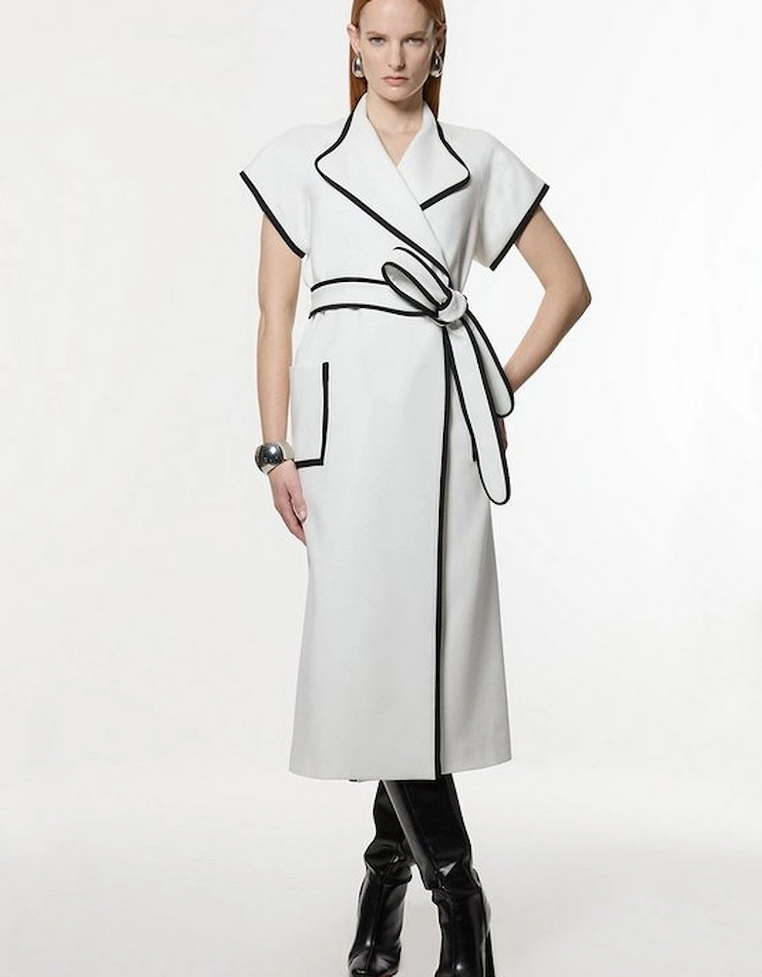 Compact Stretch Belted Tailored Tipped Midi Dress, 4 of 3