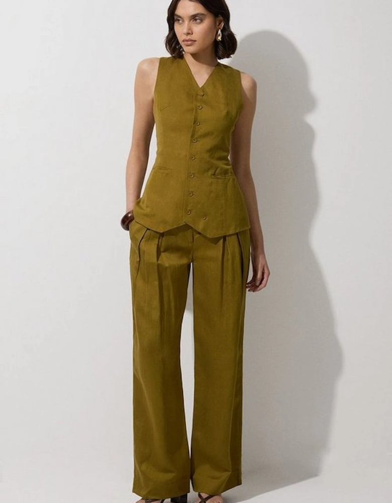 Tall Viscose Linen Woven Longline Waistcoat