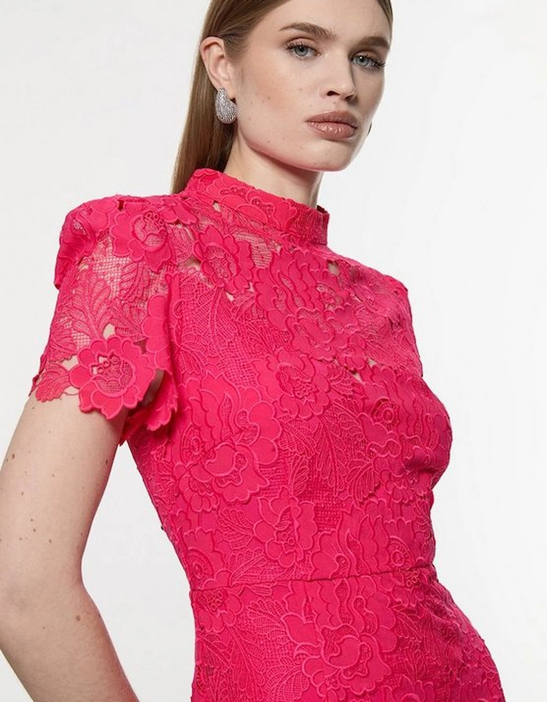 Guipure Lace High Neck Woven Midi Dress