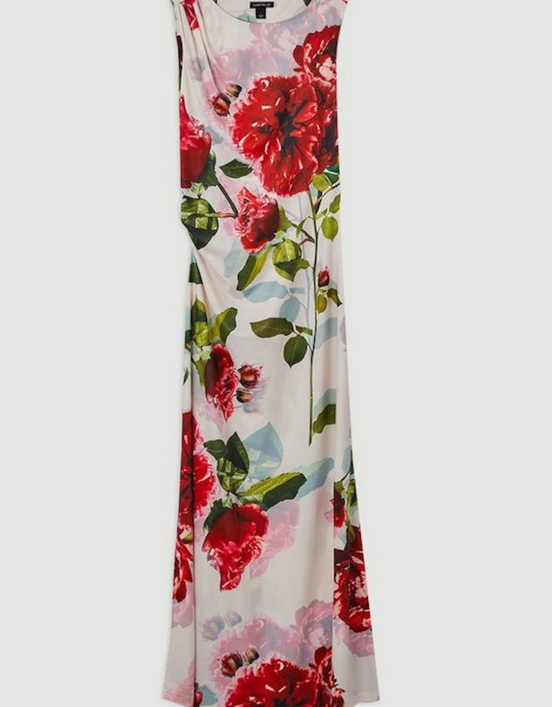 Rose Print Drapey Crepe Jersey Maxi Dress