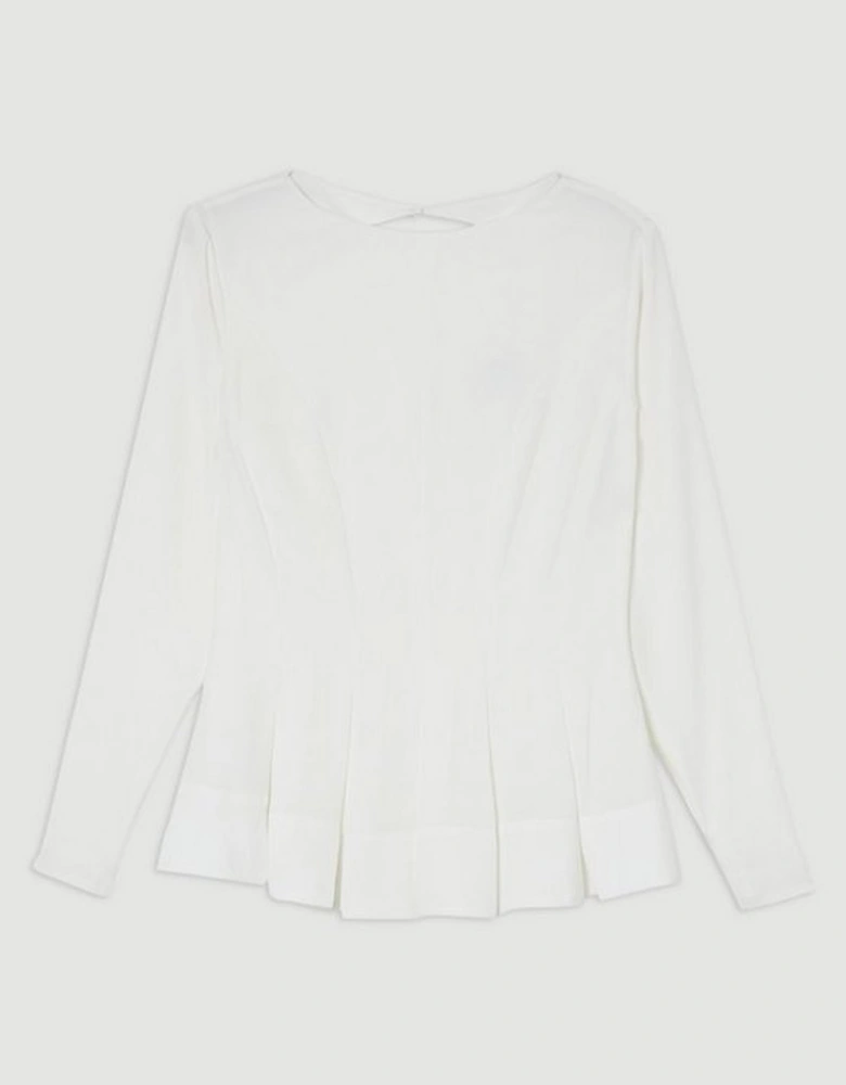 Pleated Long Sleeve Open Back Detail Woven Blouse