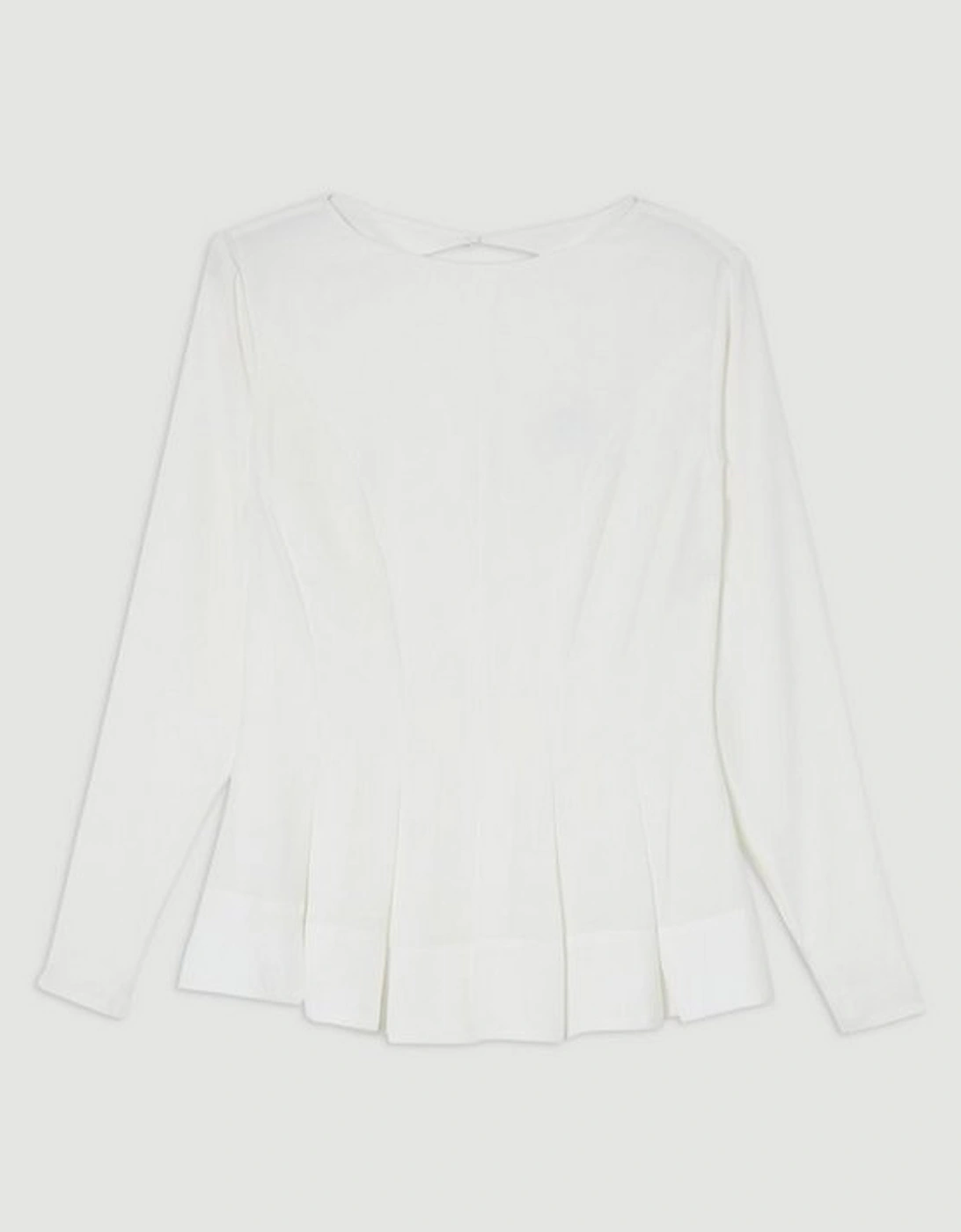 Pleated Long Sleeve Open Back Detail Woven Blouse