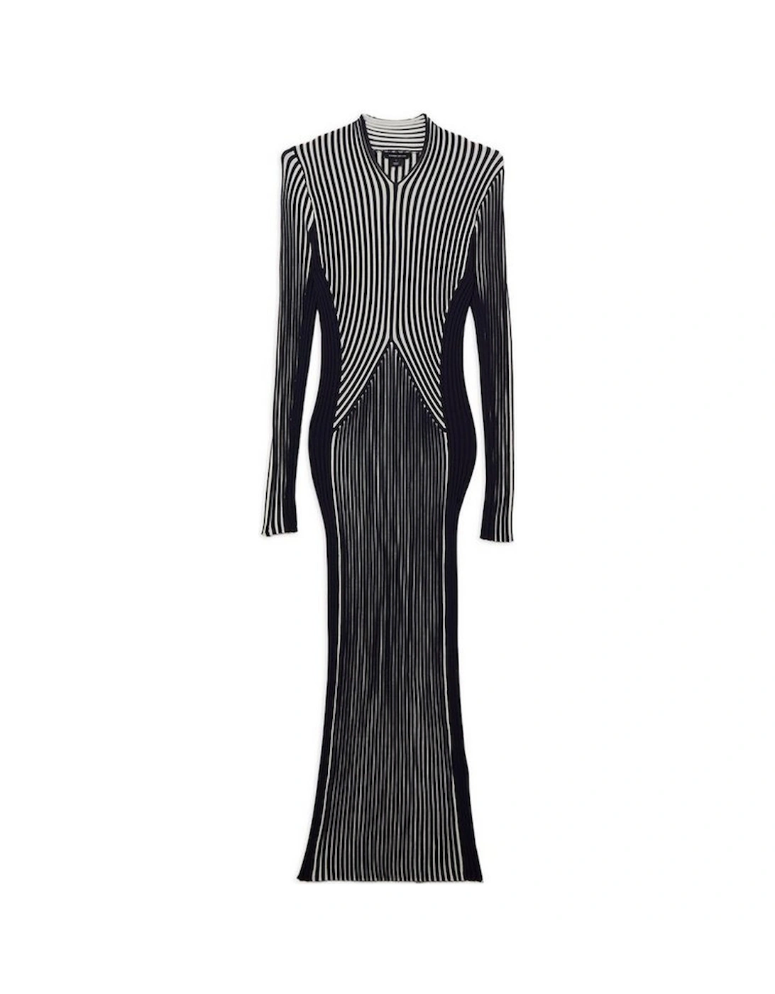 Stripe Fitted Long Sleeve Knitted Midi Dress