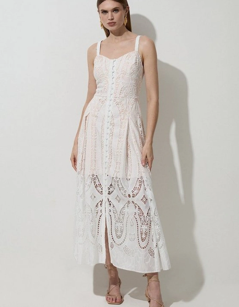 Sheer Georgette Cutwork Strappy Woven Maxi Dress