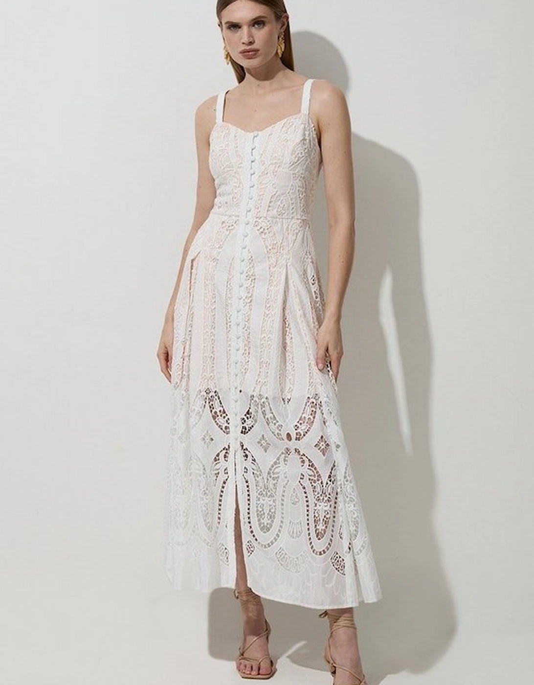 Sheer Georgette Cutwork Strappy Woven Maxi Dress, 5 of 4