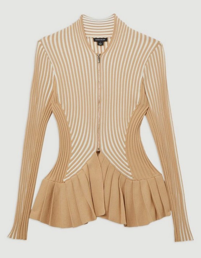 Stripe Zip Through Peplum Knitted Jacket