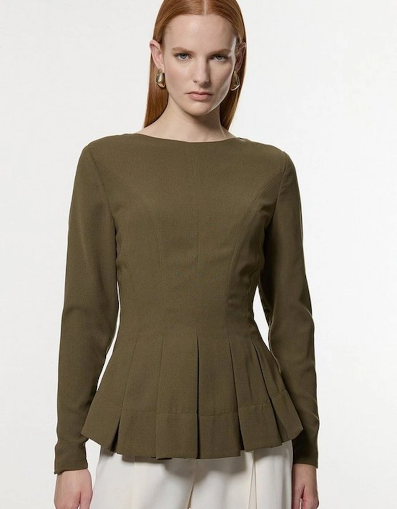 Pleated Long Sleeve Open Back Detail Woven Blouse