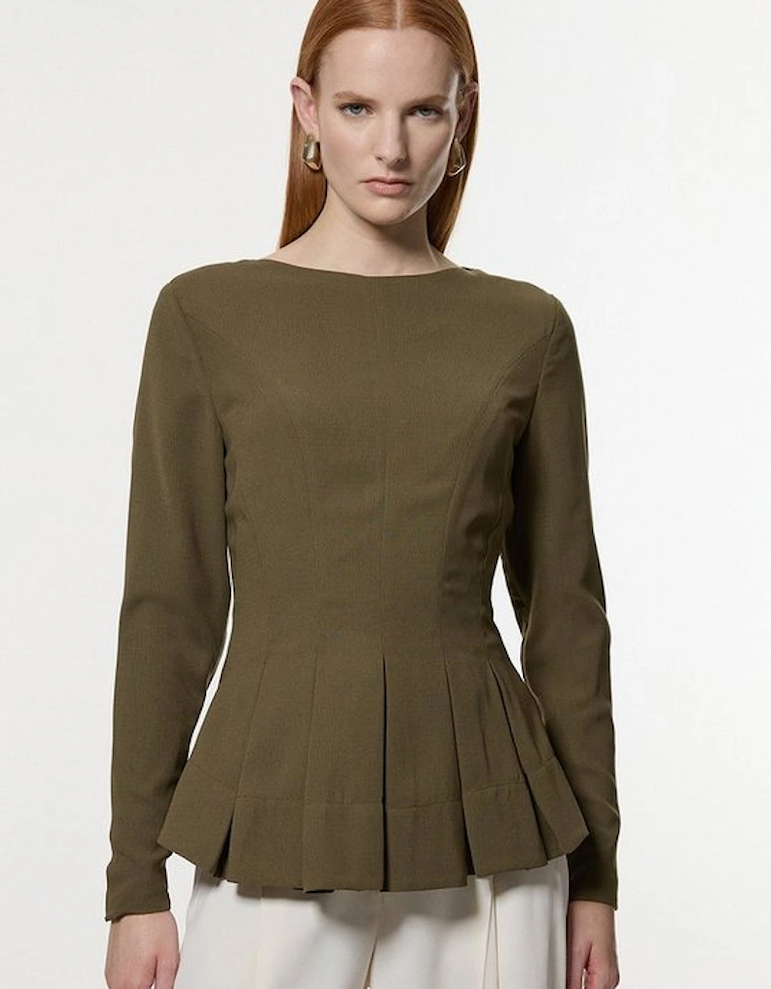 Pleated Long Sleeve Open Back Detail Woven Blouse, 5 of 4