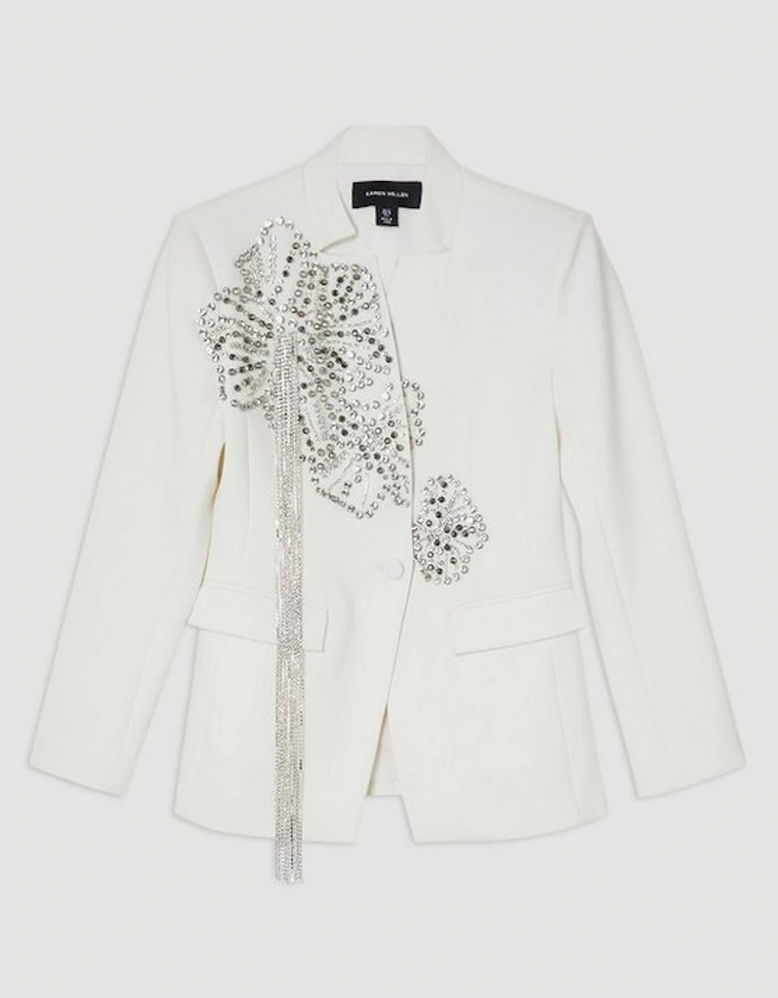 Placed Floral Crystal Embellished Tailored Blazer Jacket