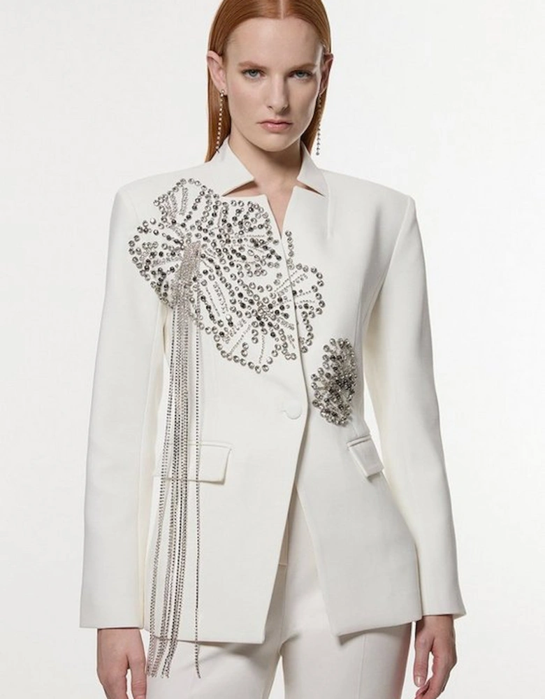 Placed Floral Crystal Embellished Tailored Blazer Jacket