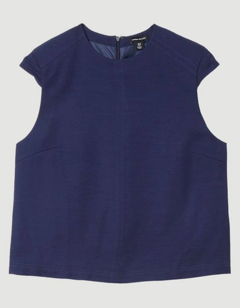 Tailored Viscose Linen Topstitch Detail Top