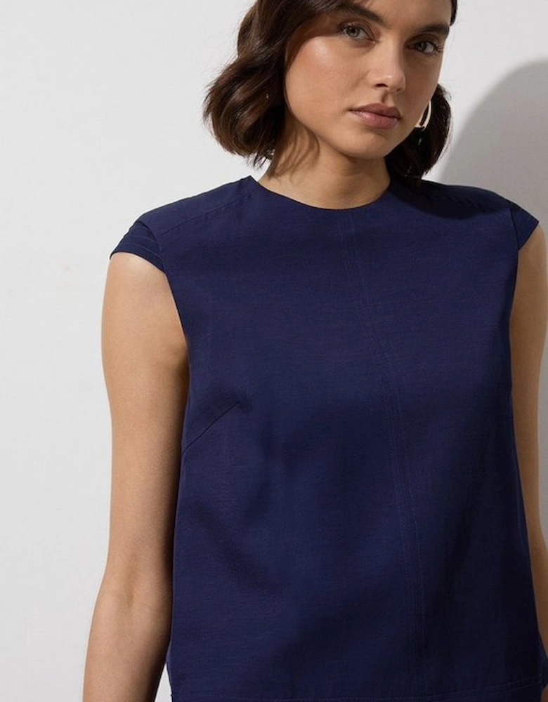 Tailored Viscose Linen Topstitch Detail Top