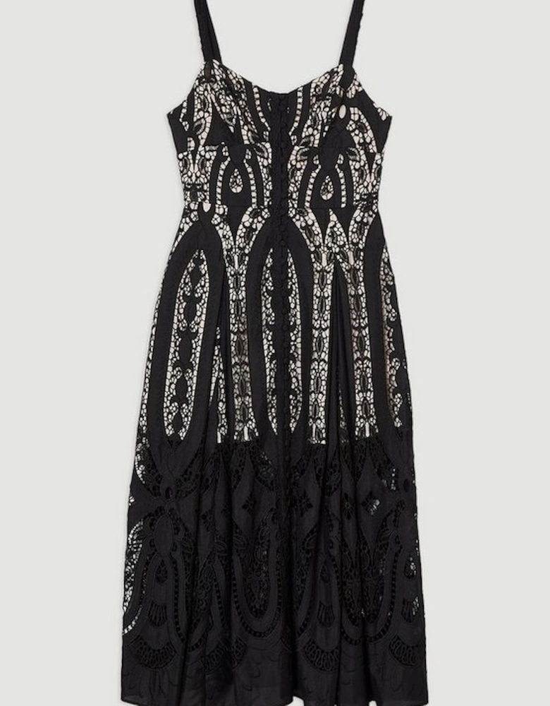 Sheer Georgette Cutwork Strappy Woven Maxi Dress