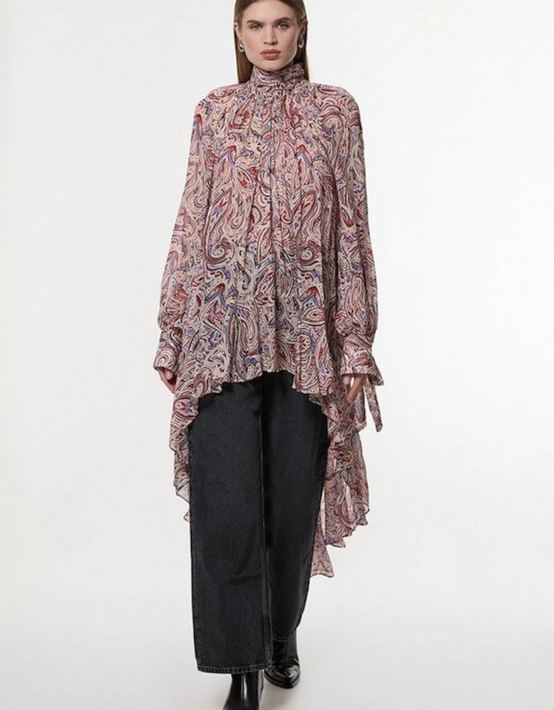 Viscose Crinkle Paisley Frill Detail Tunic