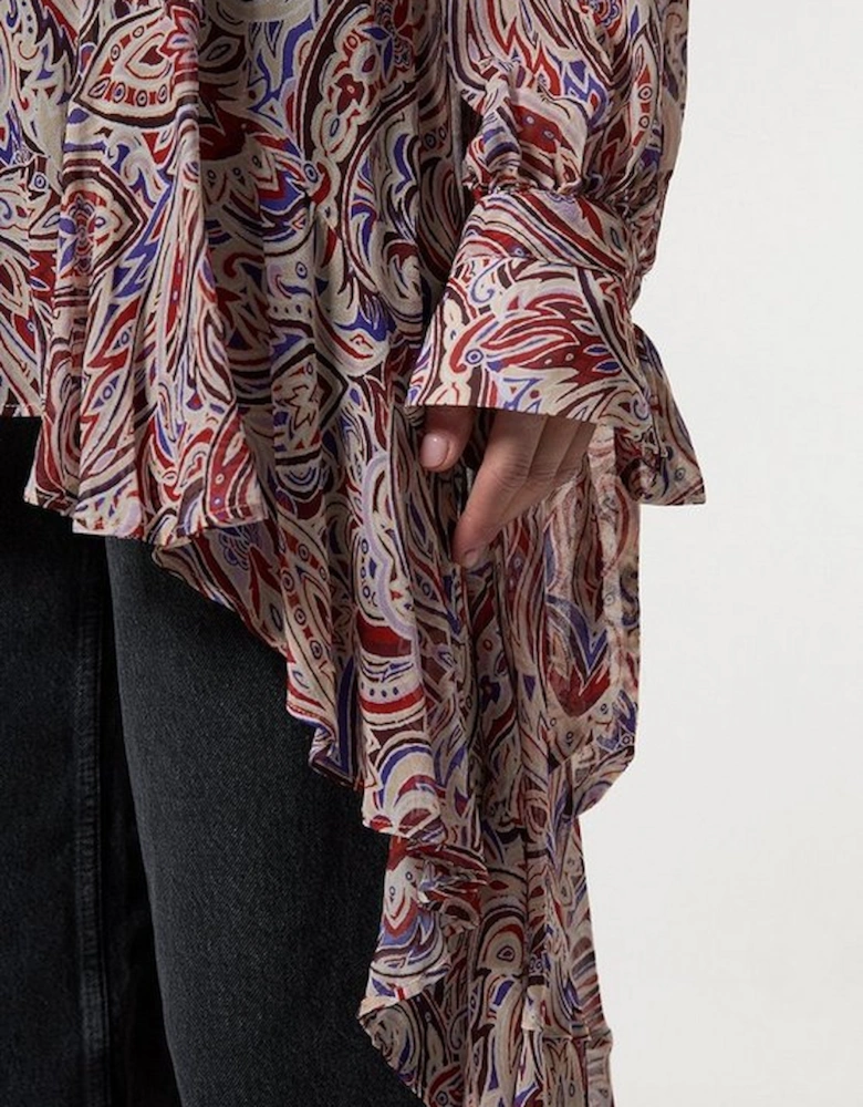 Viscose Crinkle Paisley Frill Detail Tunic