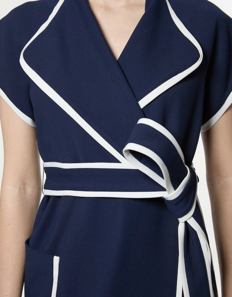 Compact Stretch Belted Tailored Tipped Midi Dress