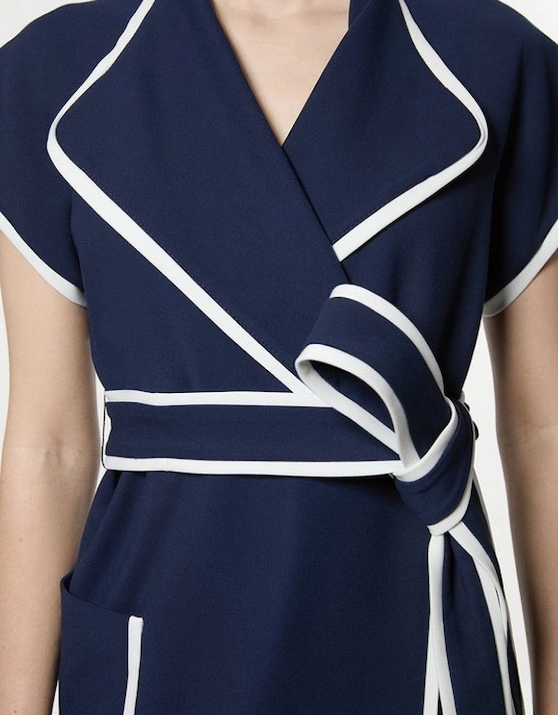 Compact Stretch Belted Tailored Tipped Midi Dress