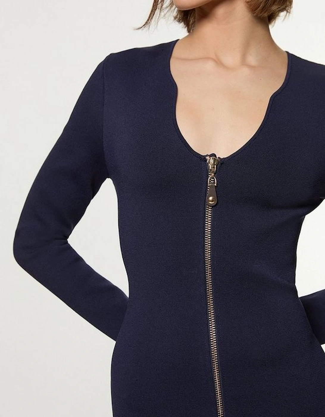 Zip Up Full Needle Knitted Dress