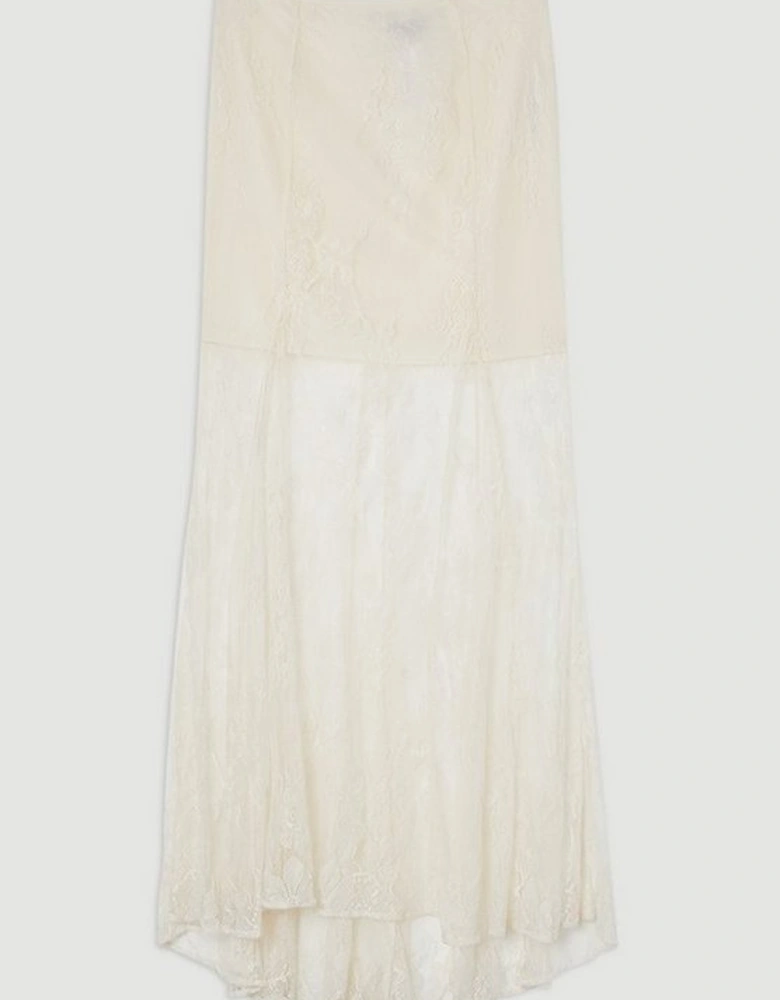 Sheer Lace Godet Woven Maxi Skirt