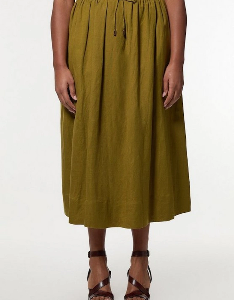 Plus Size Viscose Linen Tie Waist Woven Full Maxi Skirt