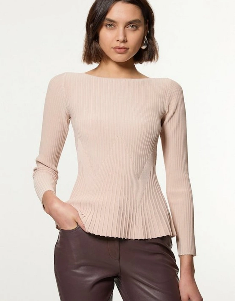 Zig Zag Stitch Detail Peplum Knitted Top