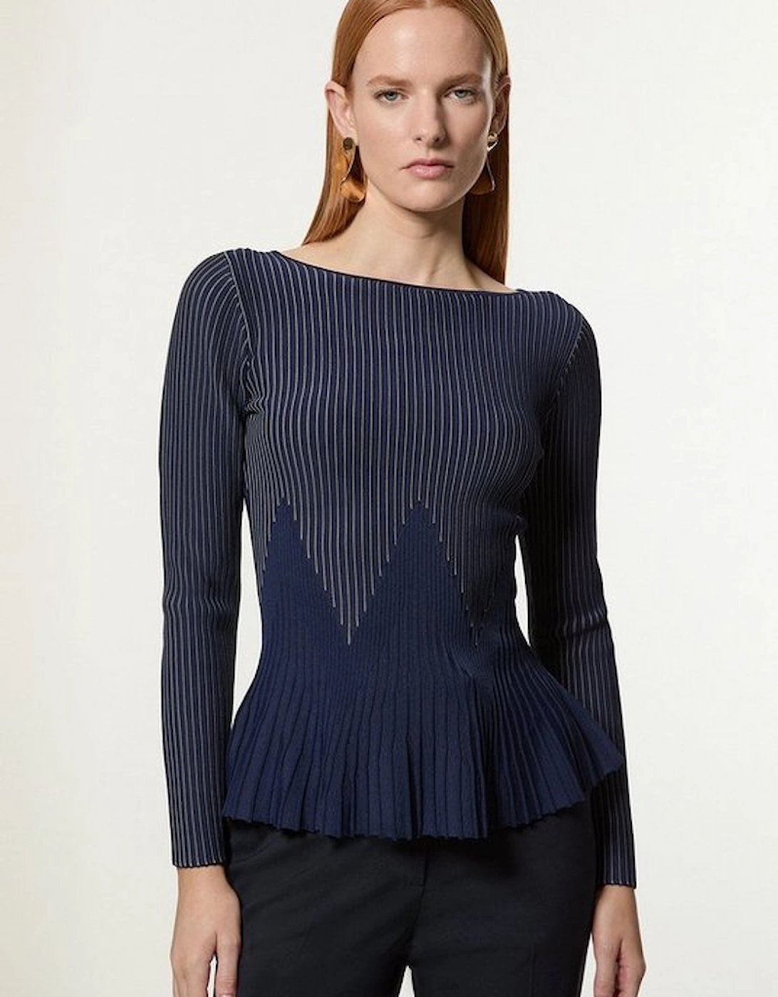 Zig Zag Stitch Detail Peplum Knitted Top