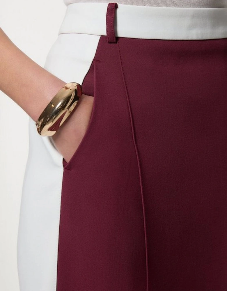 Compact Stretch Contrast Waistband Pencil Midi Skirt