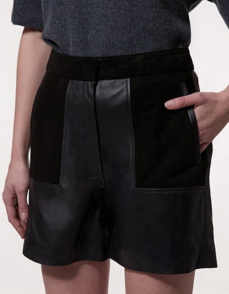 Leather & Suede Mix Tailored Shorts
