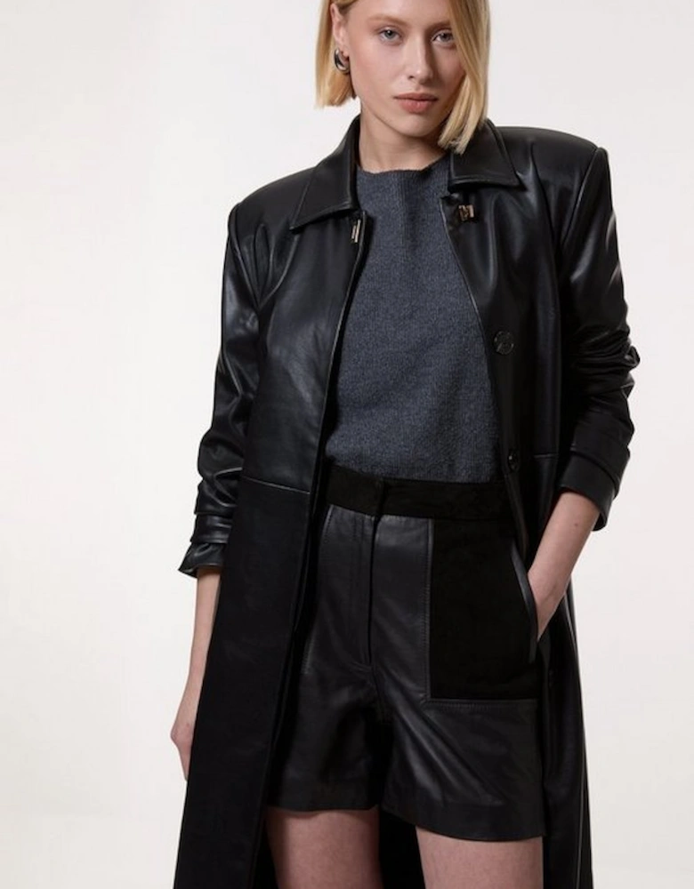 Leather & Suede Mix Tailored Shorts
