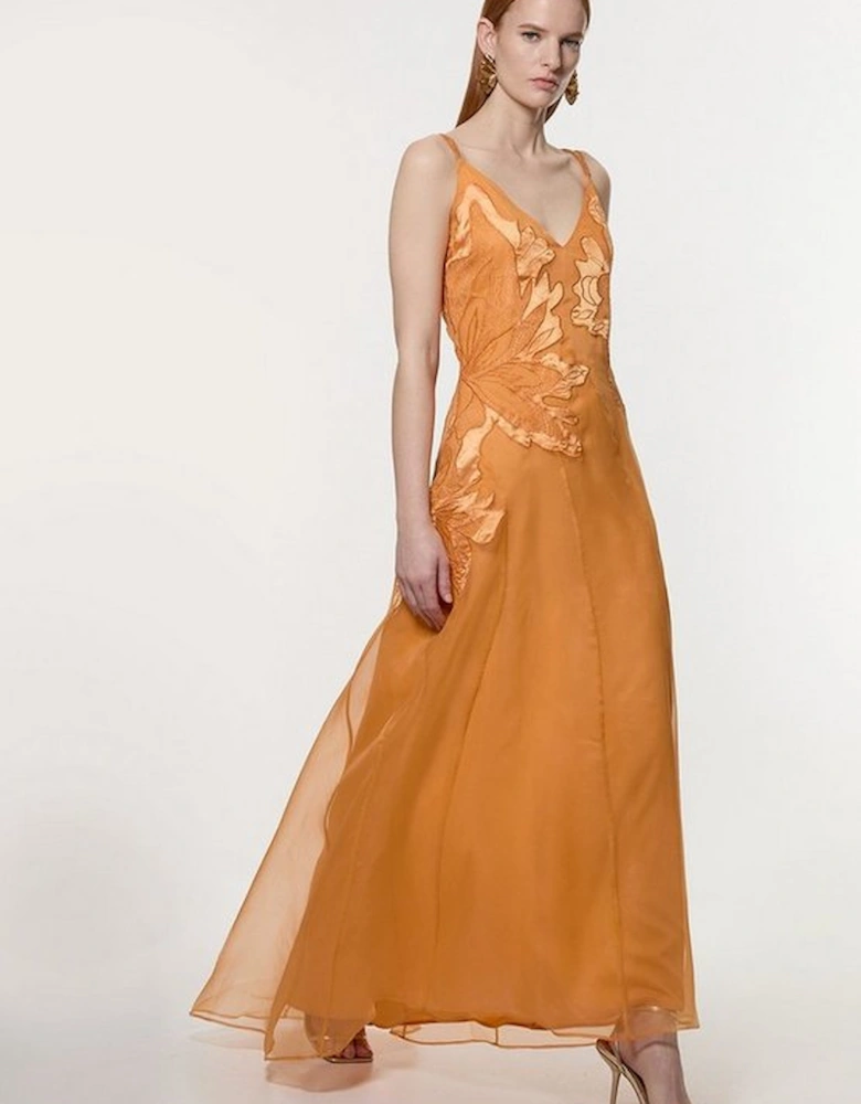 Satin Applique Woven Maxi Dress