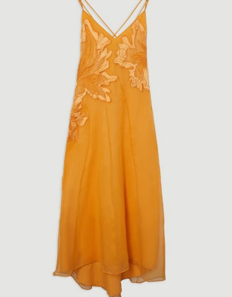 Satin Applique Woven Maxi Dress