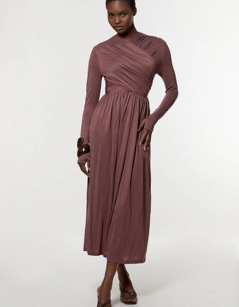 Premium Tencel Jersey Wrap Detail Midi Dress