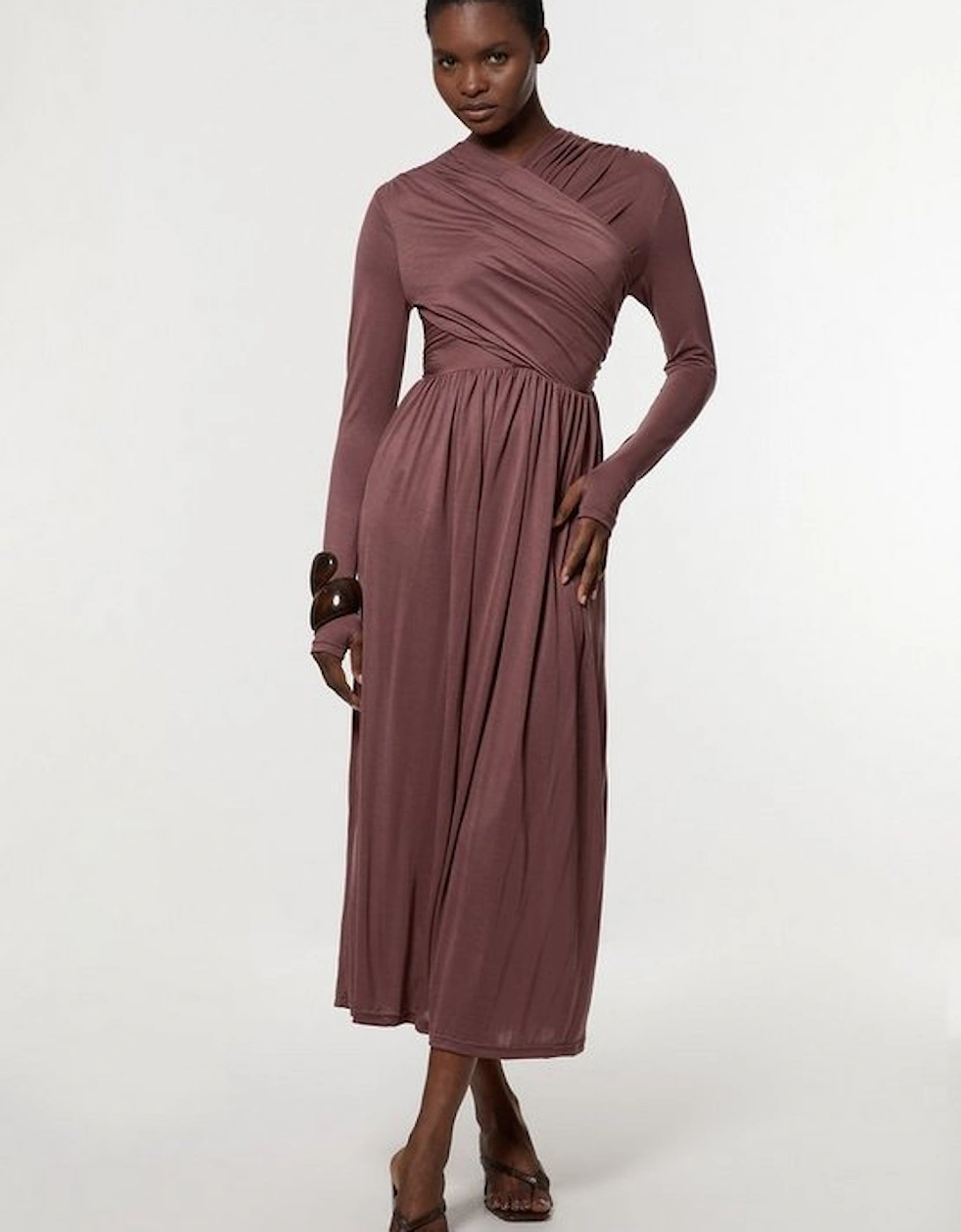 Premium Tencel Jersey Wrap Detail Midi Dress, 4 of 3