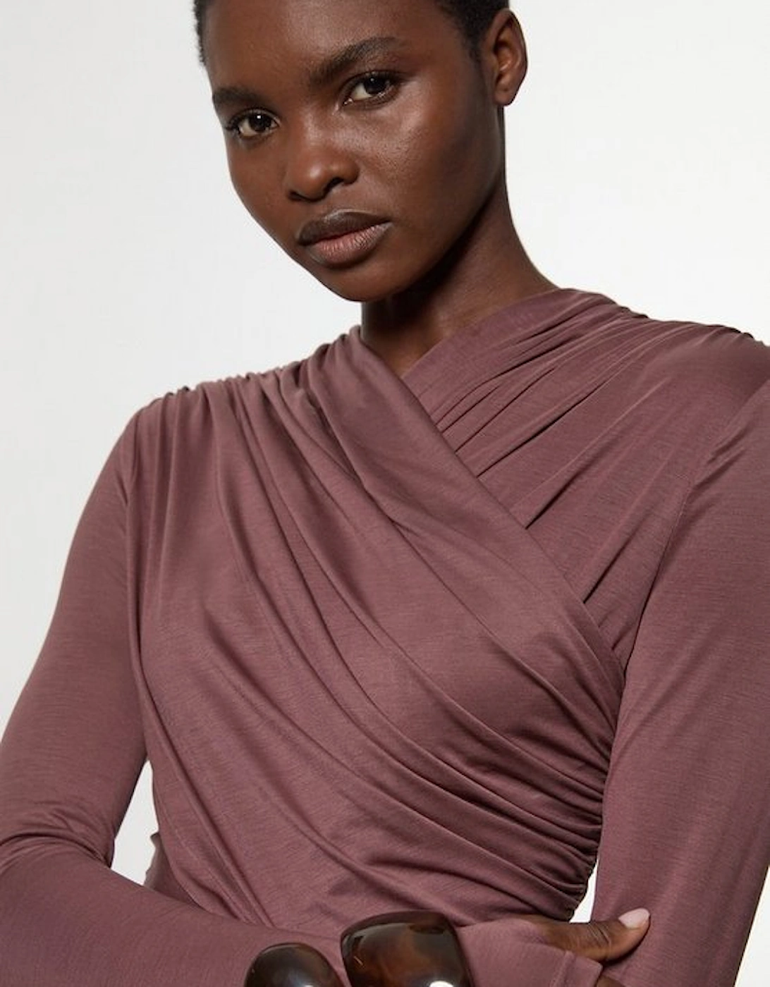 Premium Tencel Jersey Wrap Detail Midi Dress