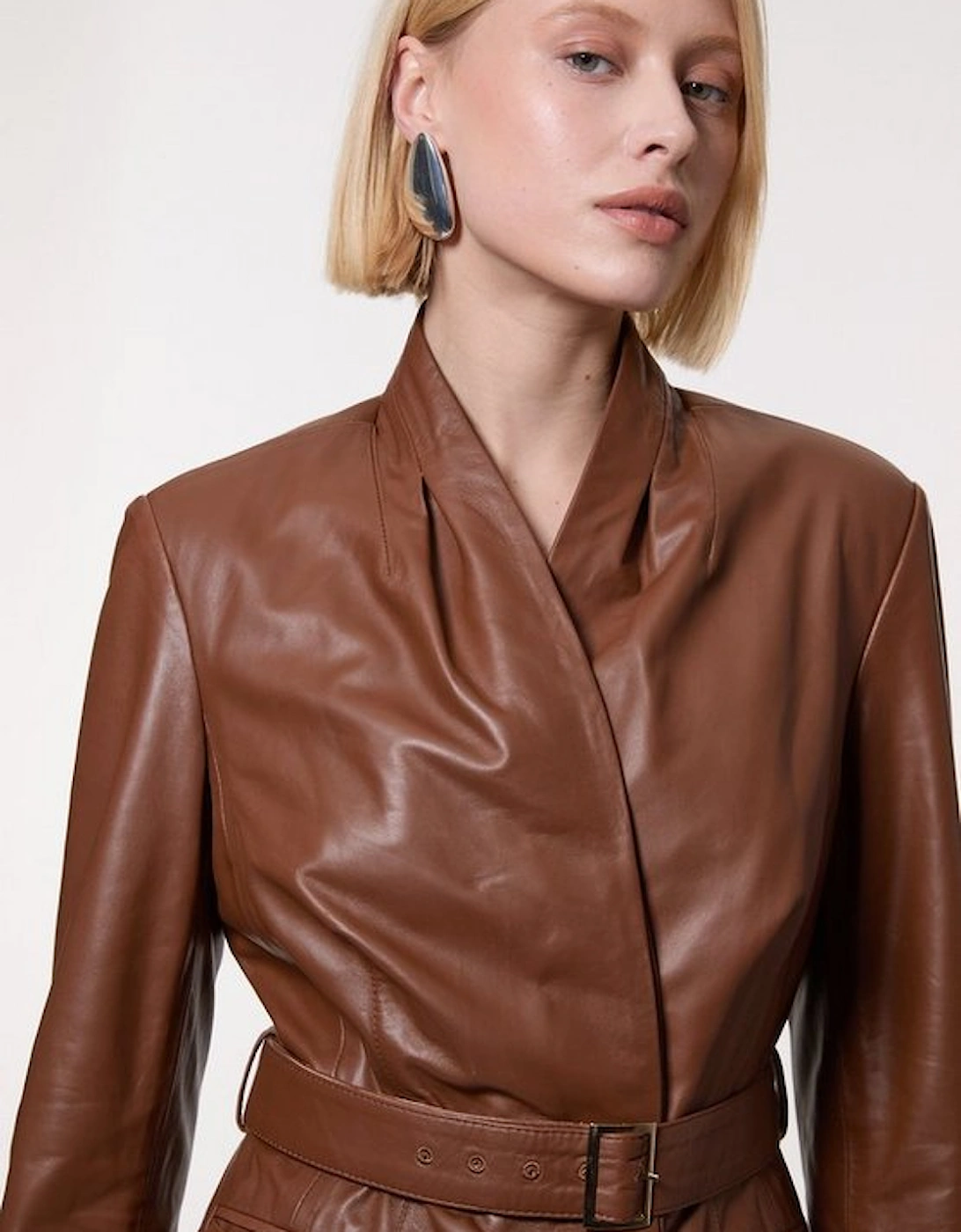 Leather Belted Tailored Blazer