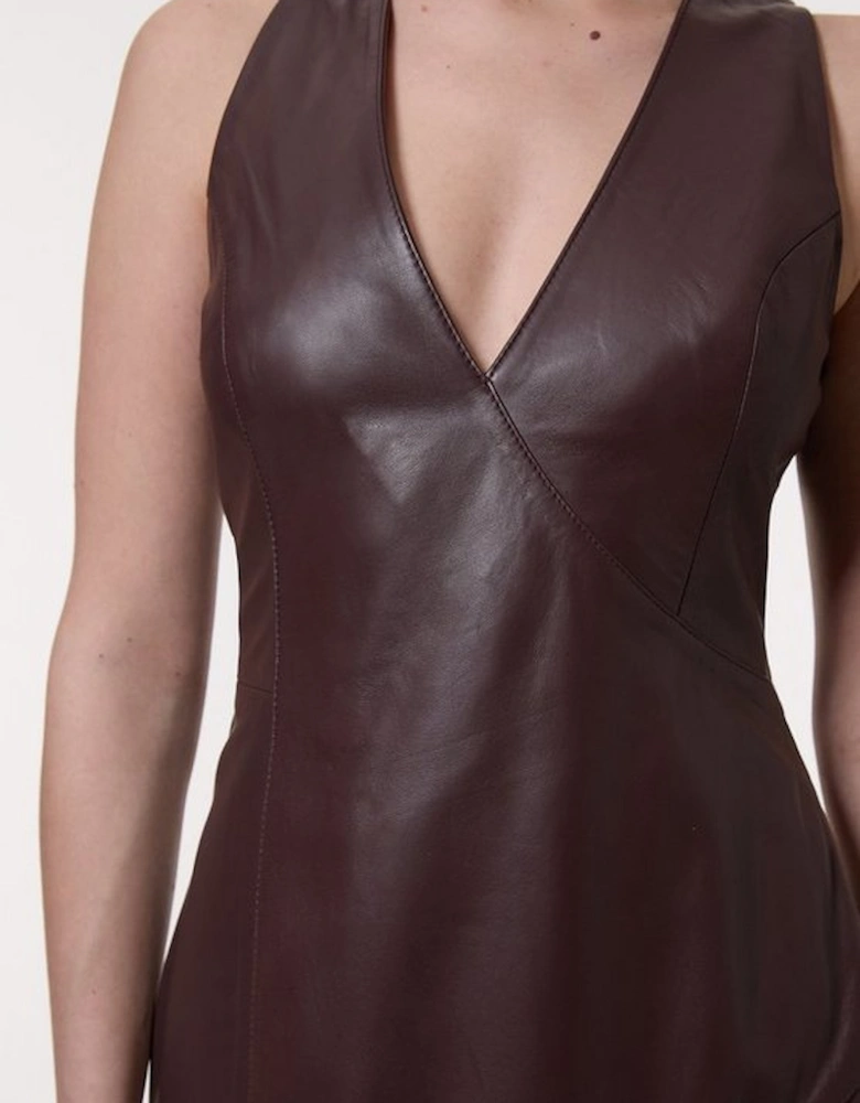 Leather Wrap Seam Pencil Midi Dress