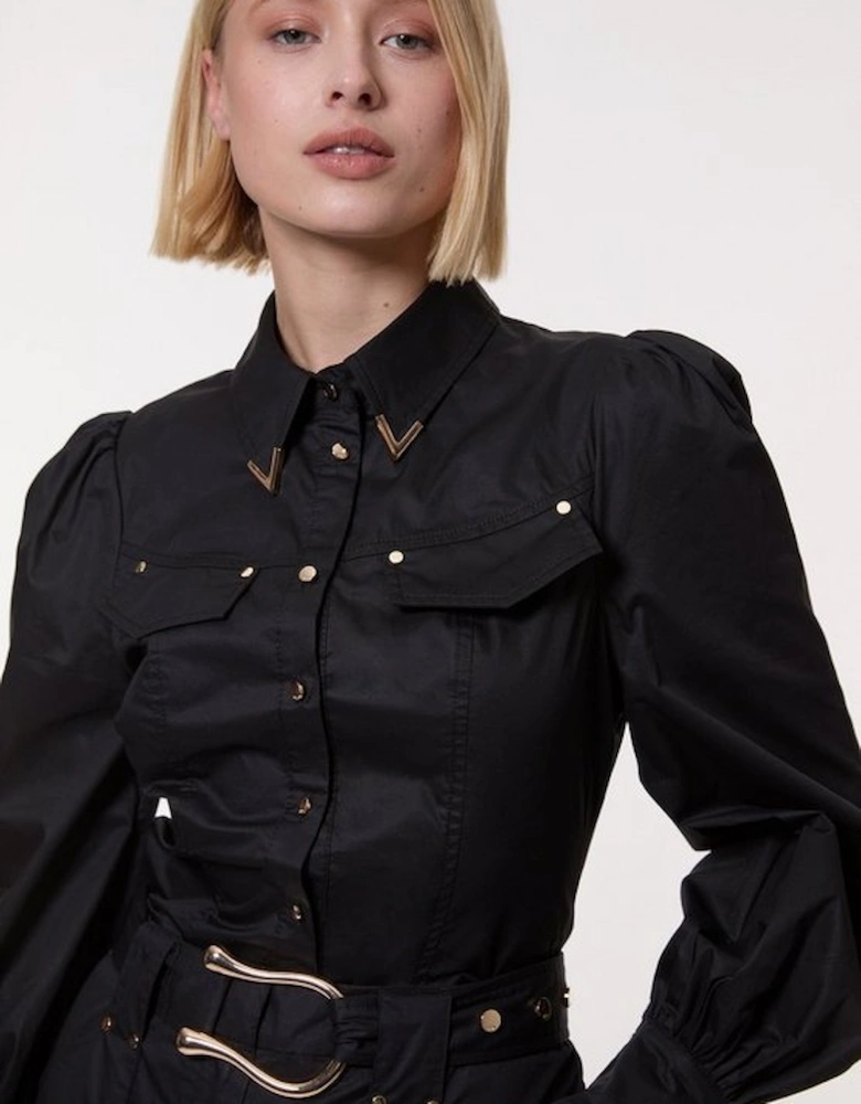 Cotton Sateen Collar Detail Woven Shirt