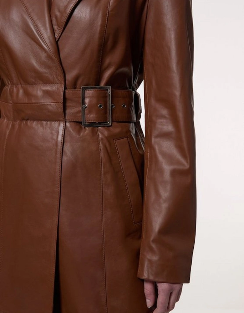 Leather Tailored Belted Coat