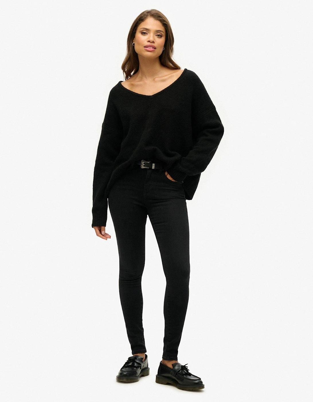 Oversized V Neck Jumper - Black