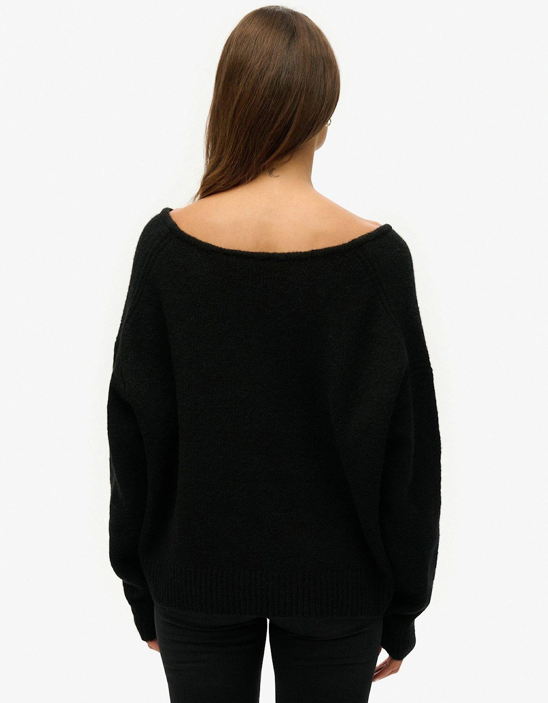 Oversized V Neck Jumper - Black